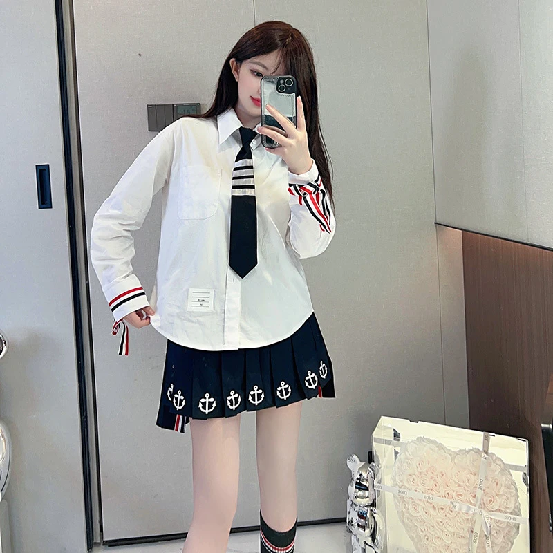 Новая красная белая синяя трехцветная тканая лента облегающая женская рубашка в