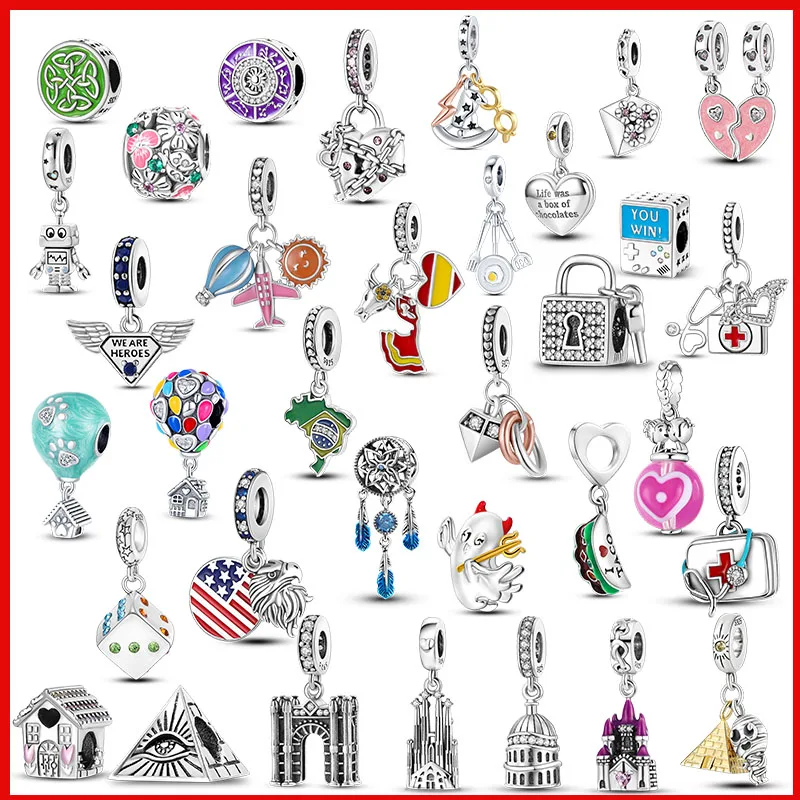 

Charms Plata De Ley 925 Hot Air Balloon Flying Dreamcatcher Egyptian Pyramid For Original Bracelet Bangle Jewelry Making Beads