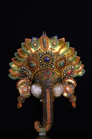 8 tibetan temple collection old natural crystal gilt gem dzi beads ganesha elephant trunk god of wealth buddha head mask