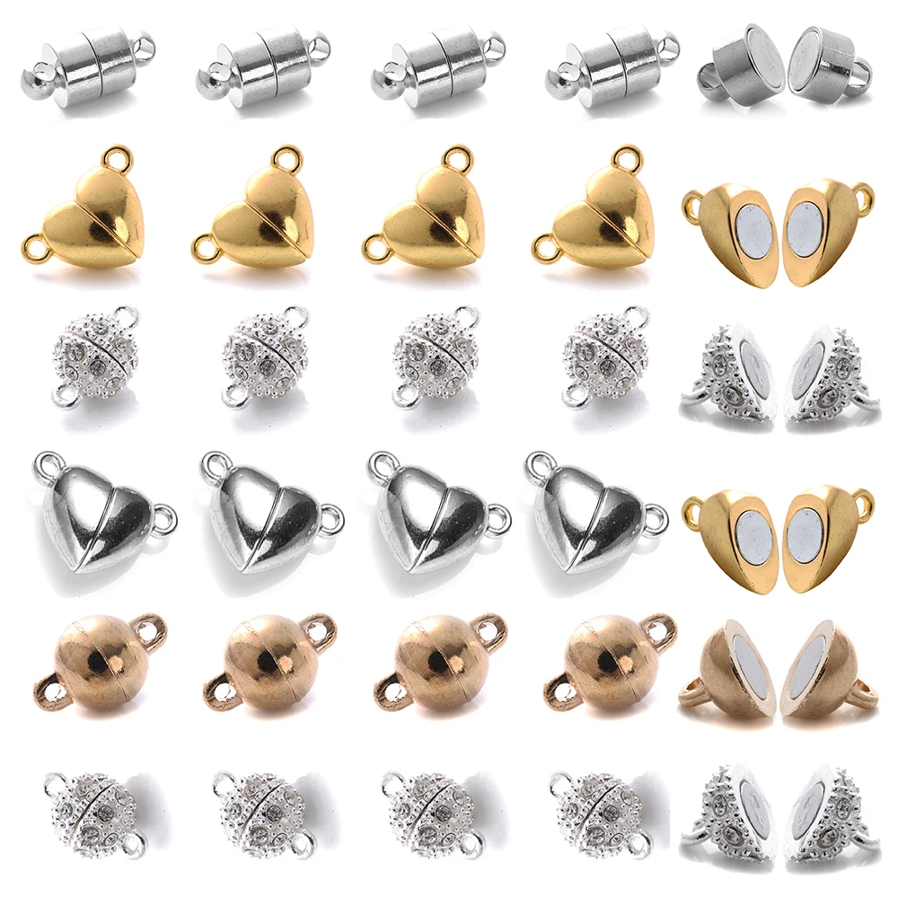 5Sets Heart Round Magnetic Connected Clasps Metal Magnet Clasp Charms End Caps For Diy Jewelry Making Couple Bracelet Necklace - купить по