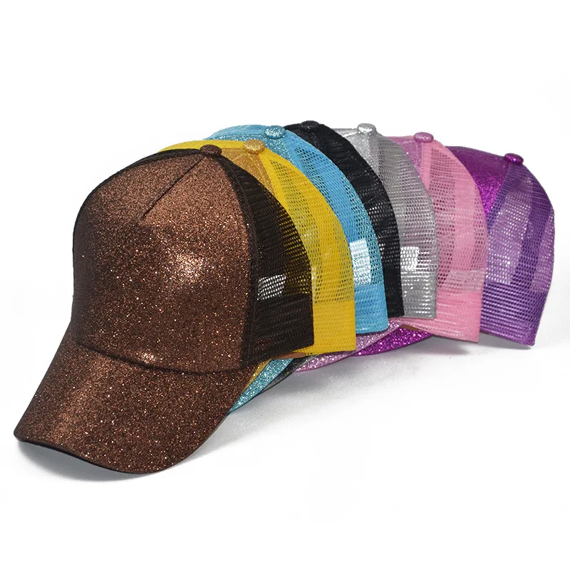 

New Trend Sequined Fluorescent Baseball Cap Back Open Ponytail Baseball Cap Glitter Mesh Cap Peaked Cap