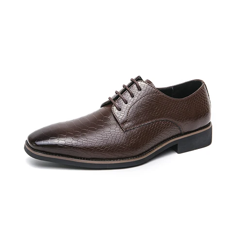 Туфли-оксфорды мужские с острым носком, стильные туфли на толстой подошве, Крокодиловая текстура, обувь для офиса, свадьбы, вечеринки, коричневые