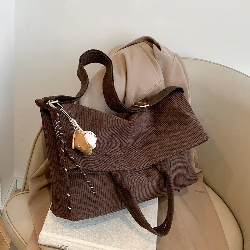 Высококачественные вельветовые сумки через плечо с застежкой новинка 2025 большие