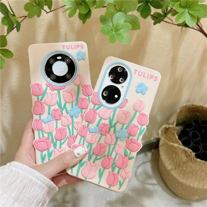 

South Korea pop Cute Floral 3D Case For Huawei Honor50 Nova 9 8 7 6 5 Mate30 40E P50 P40 P30 Pro Soft silicone Flower Cover girl