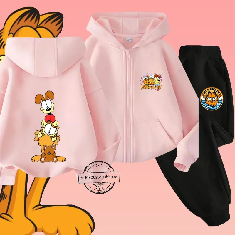 Детский комплект рубашек Garfiel на молнии с мультяшным аниме принтом осень/зима