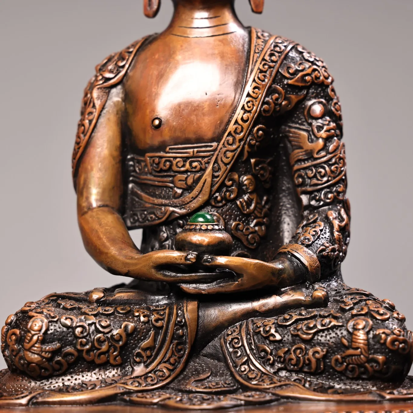 11-дюймовая коллекция тибетского храма старая бронзовая мозаика драгоценный