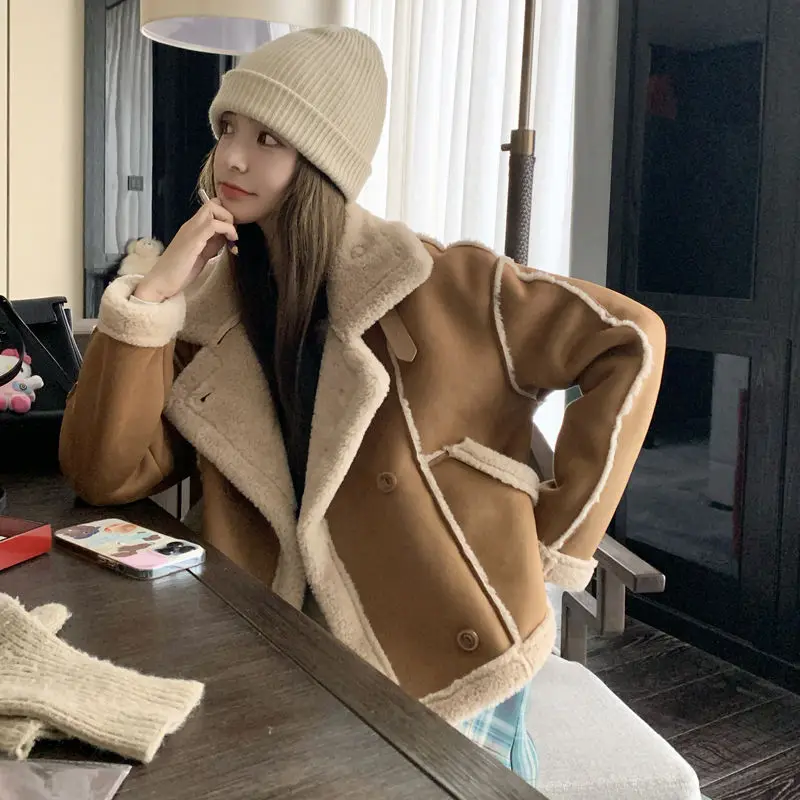 Maillard имитация замши зимняя новая куртка ягненка короткая маленькая толстая