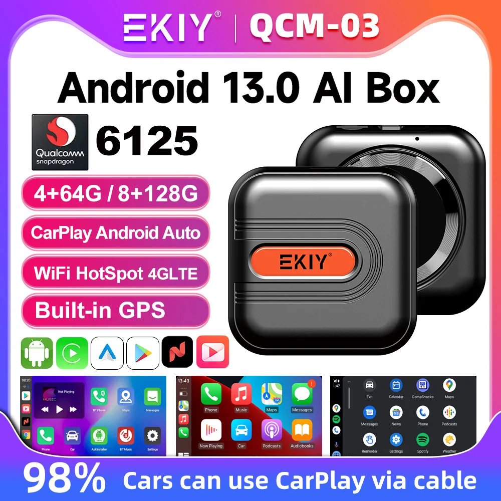 Фото EKIY 8G + 128G Android 13 CarPlay TV AI Box QCM6125 8-ядерный беспроводной адаптер CarPlay Android Auto со встроенным GPS для YouTube для Netflix №1