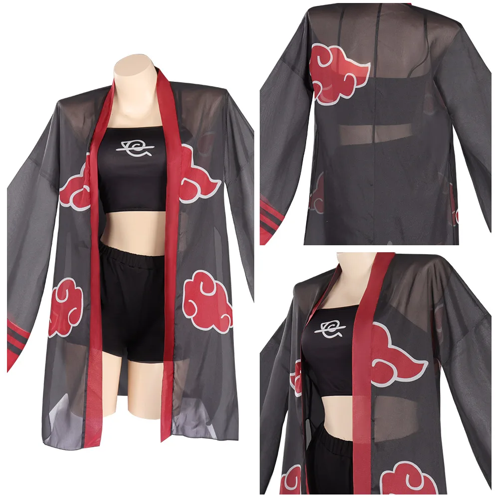 

Akatsuki Swimsuit Cloak Cosplay Costume Three-Piece Swimwear Outfits Halloween Carnival Suit