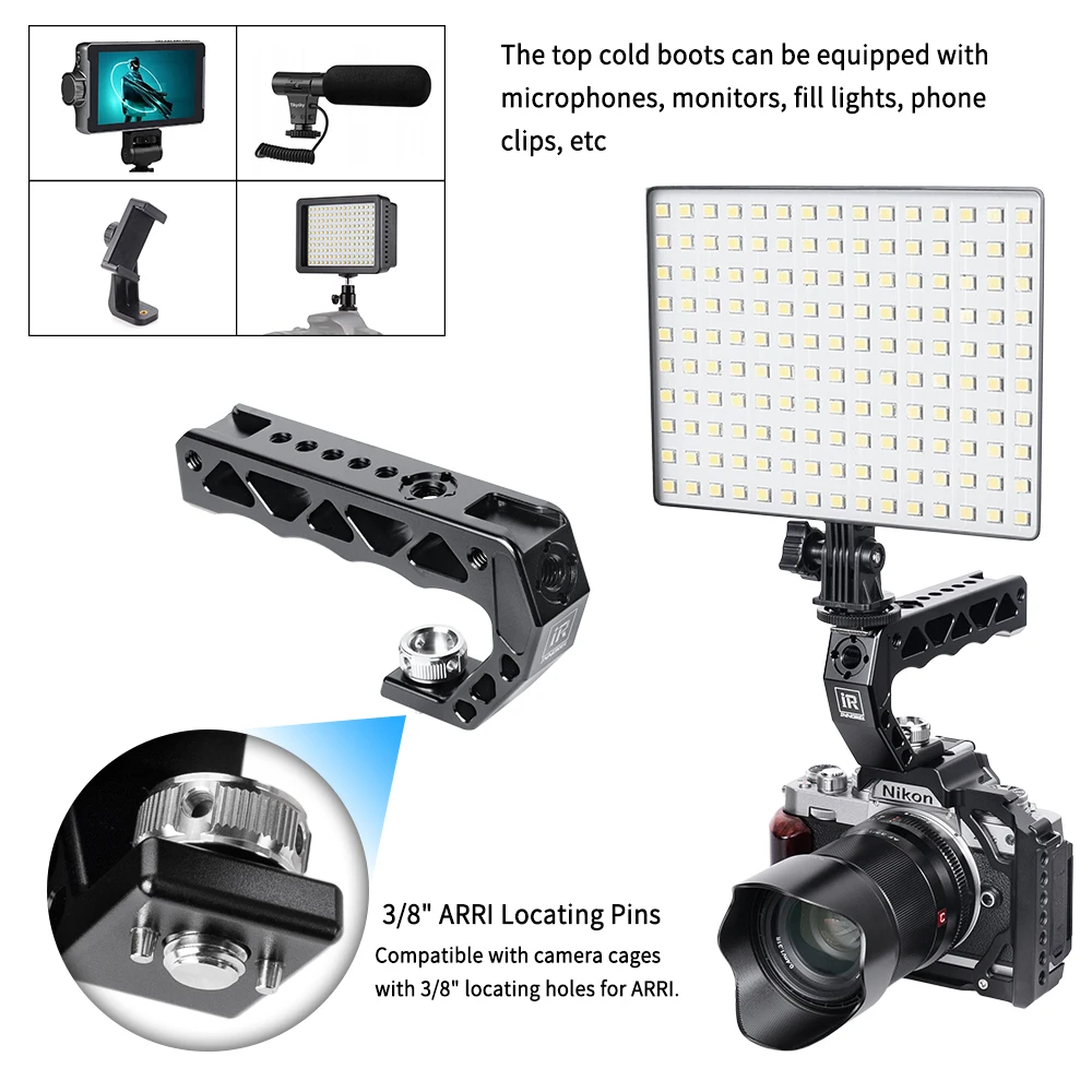 Фото Рукоятка INNOREL AH130 с креплениями ARRI 3/8 дюйма, комфортная эргономичная рукоятка из алюминиевого сплава с ЧПУ для камеры-кейса, максимальная нагрузка 10 кг №4