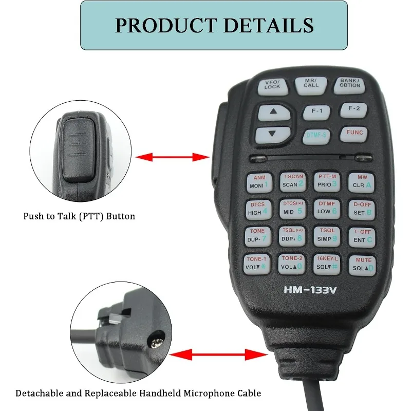Фото Микрофон HM-133V с разъемом RJ45, 8-контактный ручной микрофон для радиостанций ICOM ID-800H, ID-880H, IC-2200H, IC-2300H, IC-2720H, IC-2800H, IC-208H, IC-V8000 №2