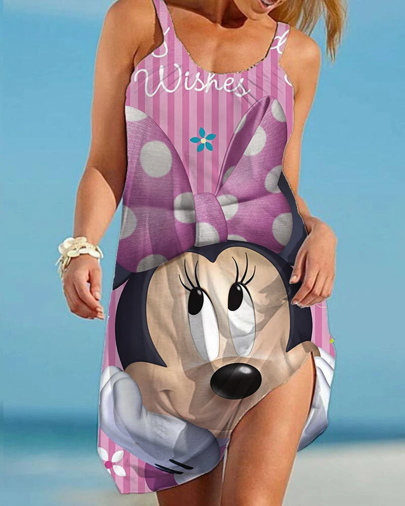 Летняя ночная рубашка с принтом Диснея женское модное пляжное платье на бретелях