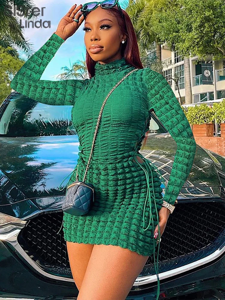 

Sisterlinda Long Sleeve Sexy Bodycon Mini Dress Women Fashion Elegant Hollow Out Dresses Casual Party Club Outfits Fall Clothes