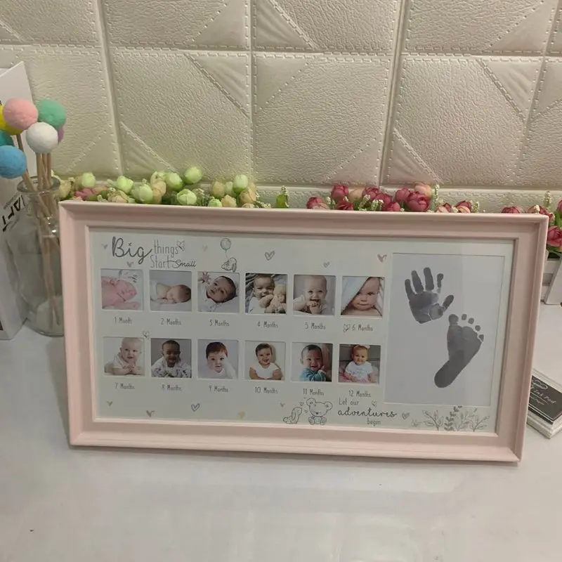 

Baby 12 Months Hand Foot Print Commemorative Photo Frame Newborn Growth Record