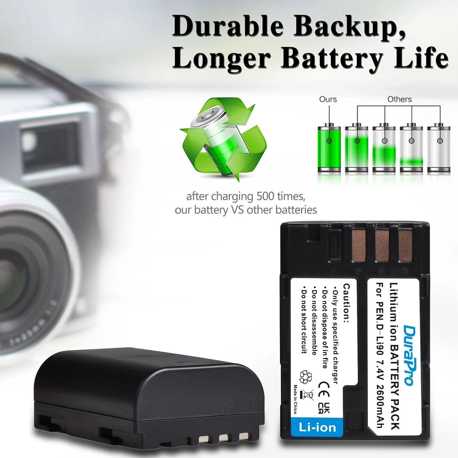 Фото Аккумулятор DuraPro 2600 мАч D-Li90 Dli90 для PENTAX K-7 K-7D K-5 K-5 II 645D K01 K-3 K-3 II + зарядное устройство №4