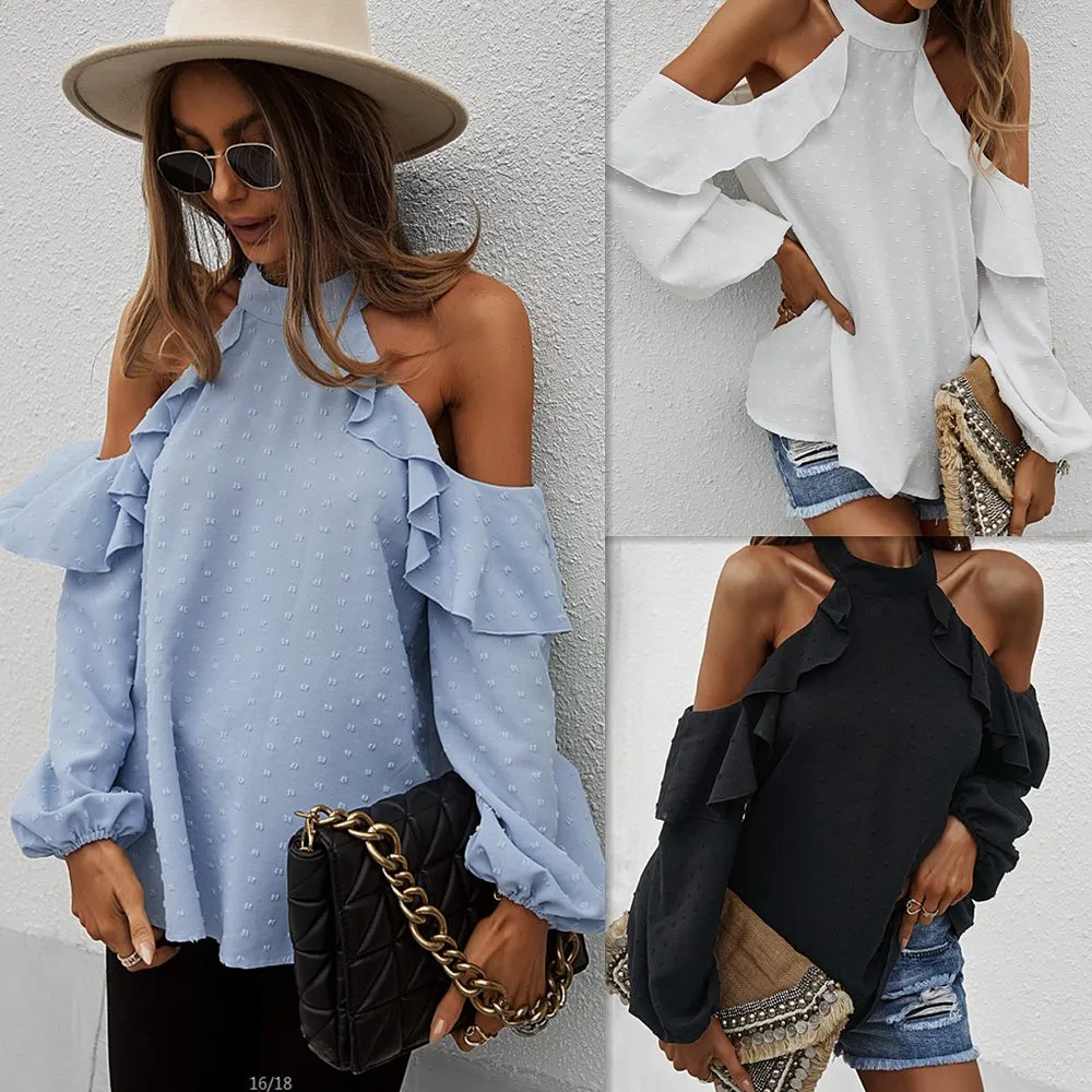 

Spring Summer New Puff Sleeve OL Chiffon Shirt Women Off-Shoulder Pullover Loose Blouse Women Blusas woman tshirts Tops Tees