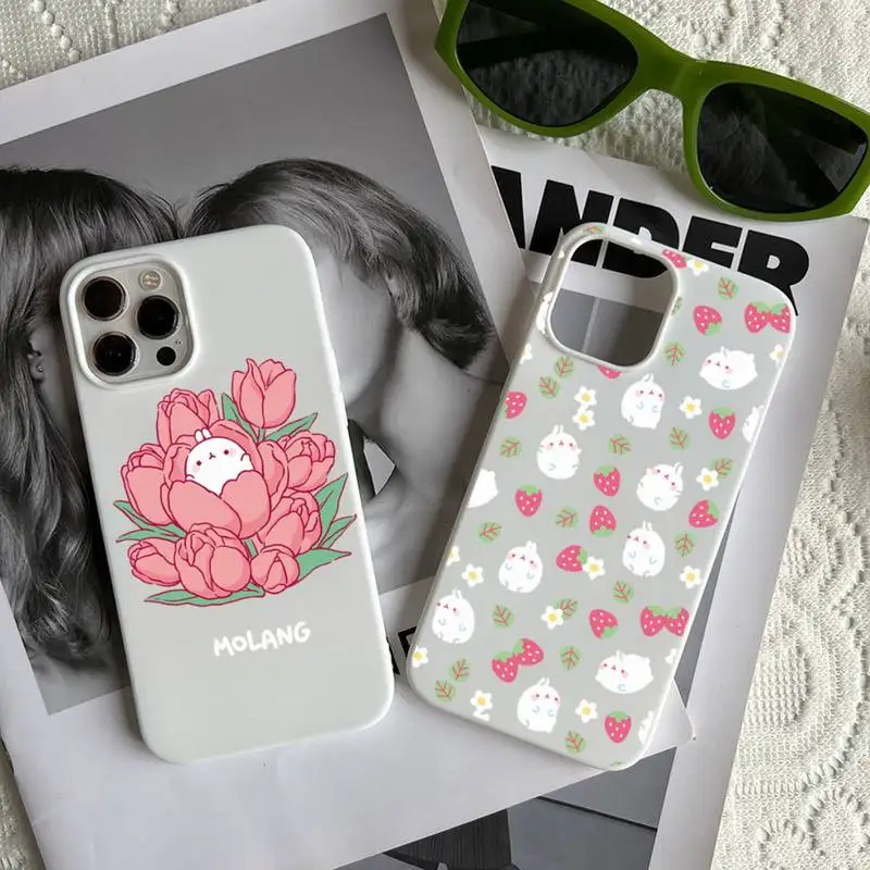 

Kawaii Molang Cartoon Anime Rabbit Phone Case Candy Color for iPhone 6 7 8 11 12 13 s mini pro X XS XR MAX Plus