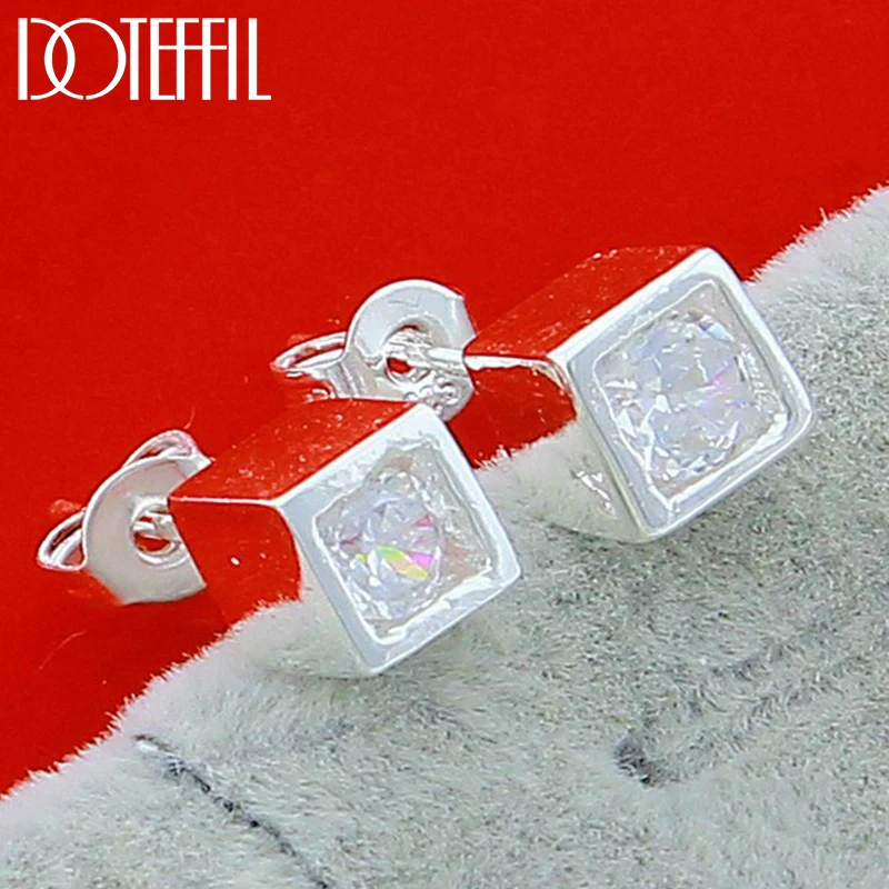 

DOTEFFIL 925 Sterling Silver AAA Zircon Square Stud Earring For Woman Fashion Charm Wedding Engagement Party Jewelry