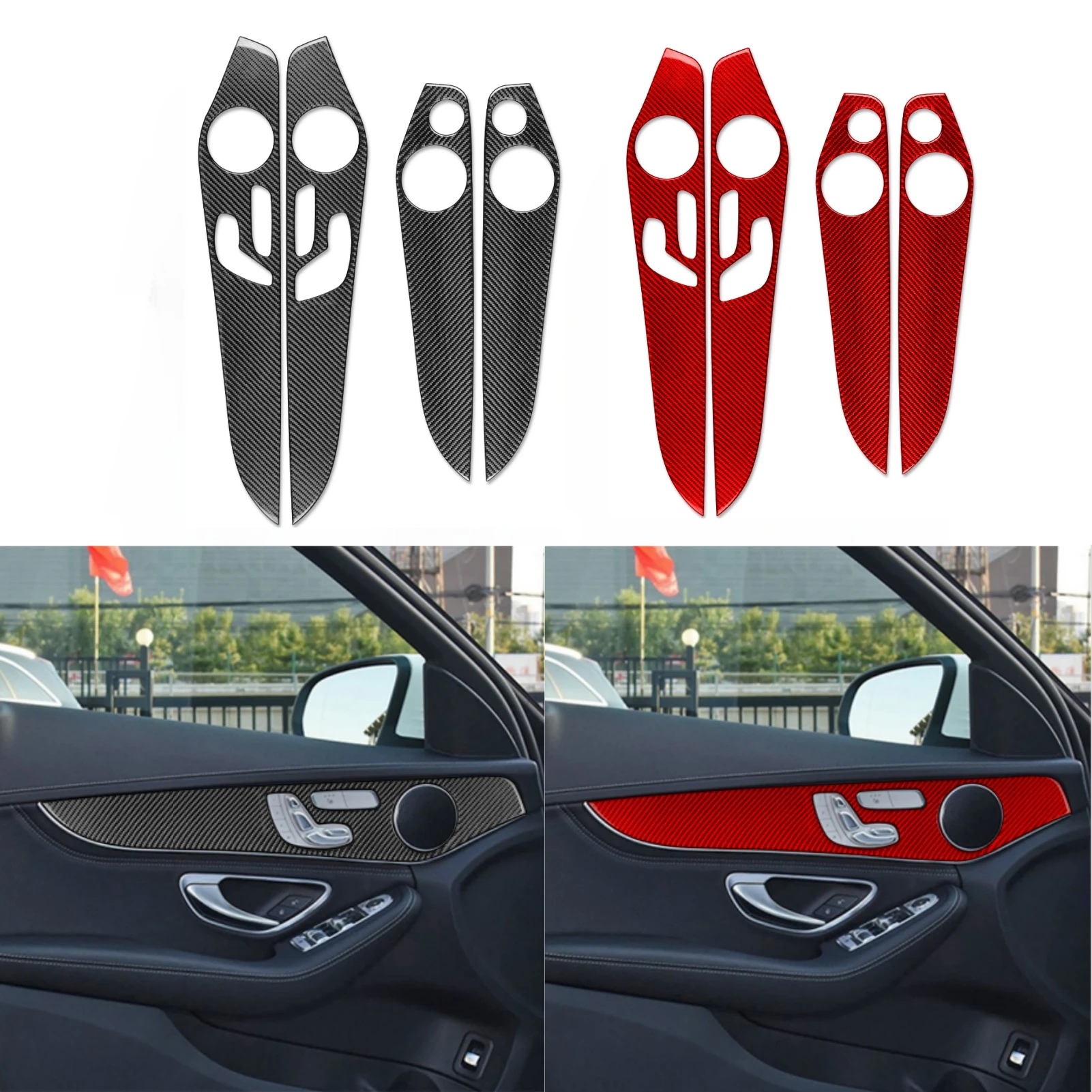 

For Mercedes W205 Benz GLC C Class 2014-2020 Both Side Car Door Panel Trim Strips Carbon Fiber Sticker Accesorios Para Vehículos