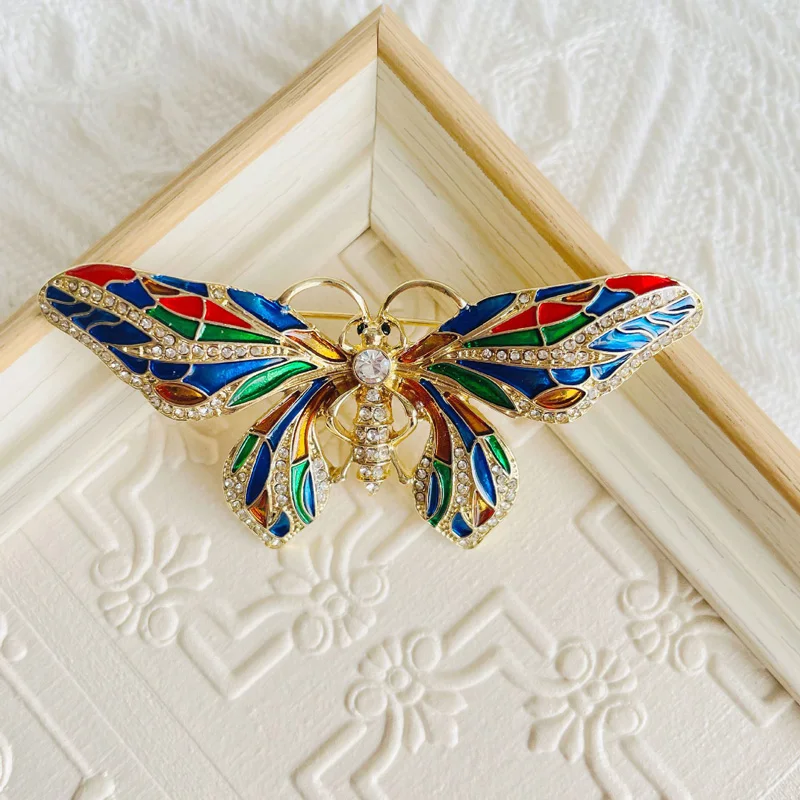 

New Colorful Enamel Glaze Diamond Butterfly Brooches for Women Clothing Accessories Pin Alloy Corsage Jewelry Gift for Girl