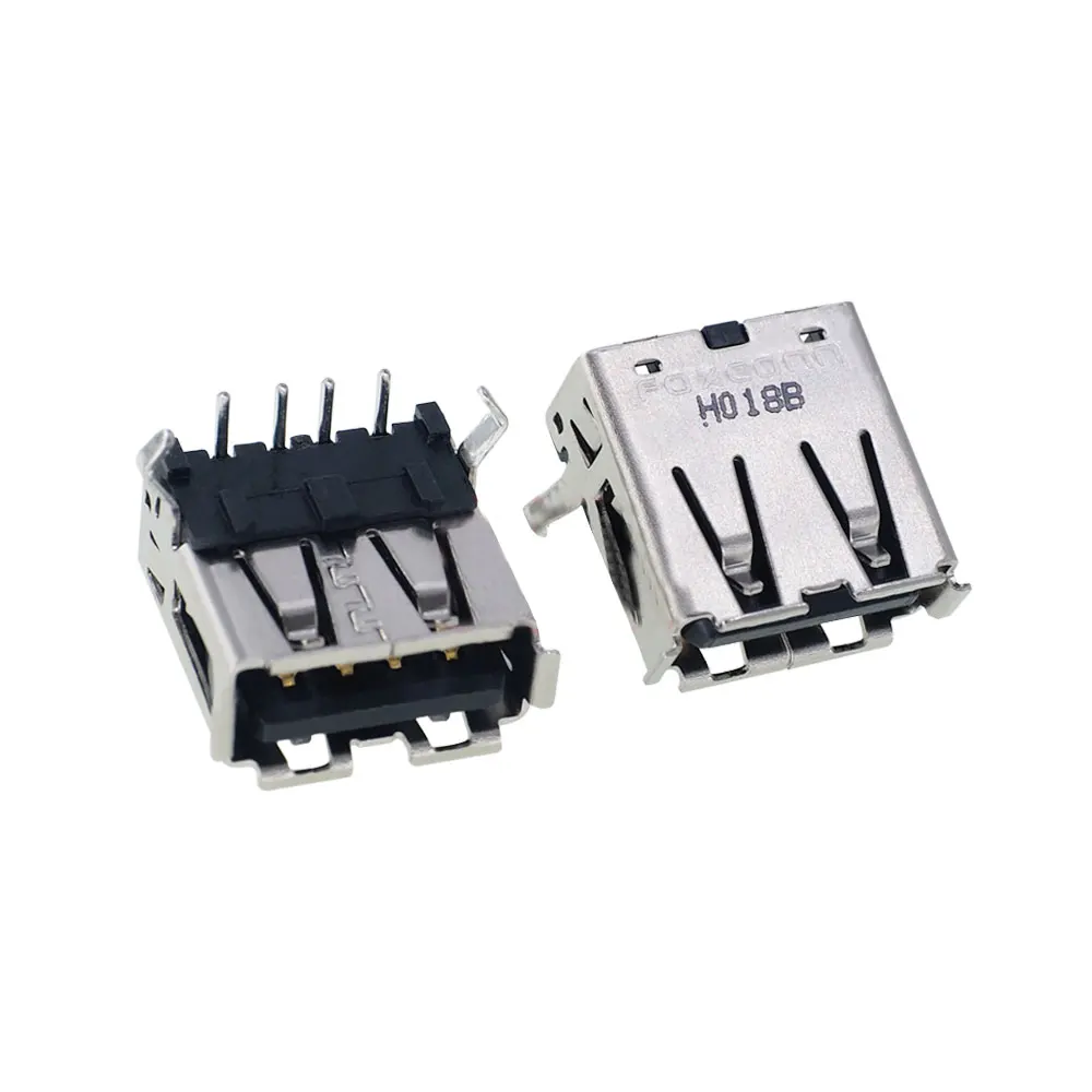 

10PCS/LOT UB11123-4K5-4F USB socket 90 degree bent pin A female vinyl