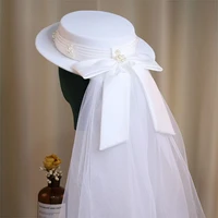 2022 new fashion off white vintage woolen women hat wedding hat with veil wedding hair accessories chapeau ceremonie mariage
