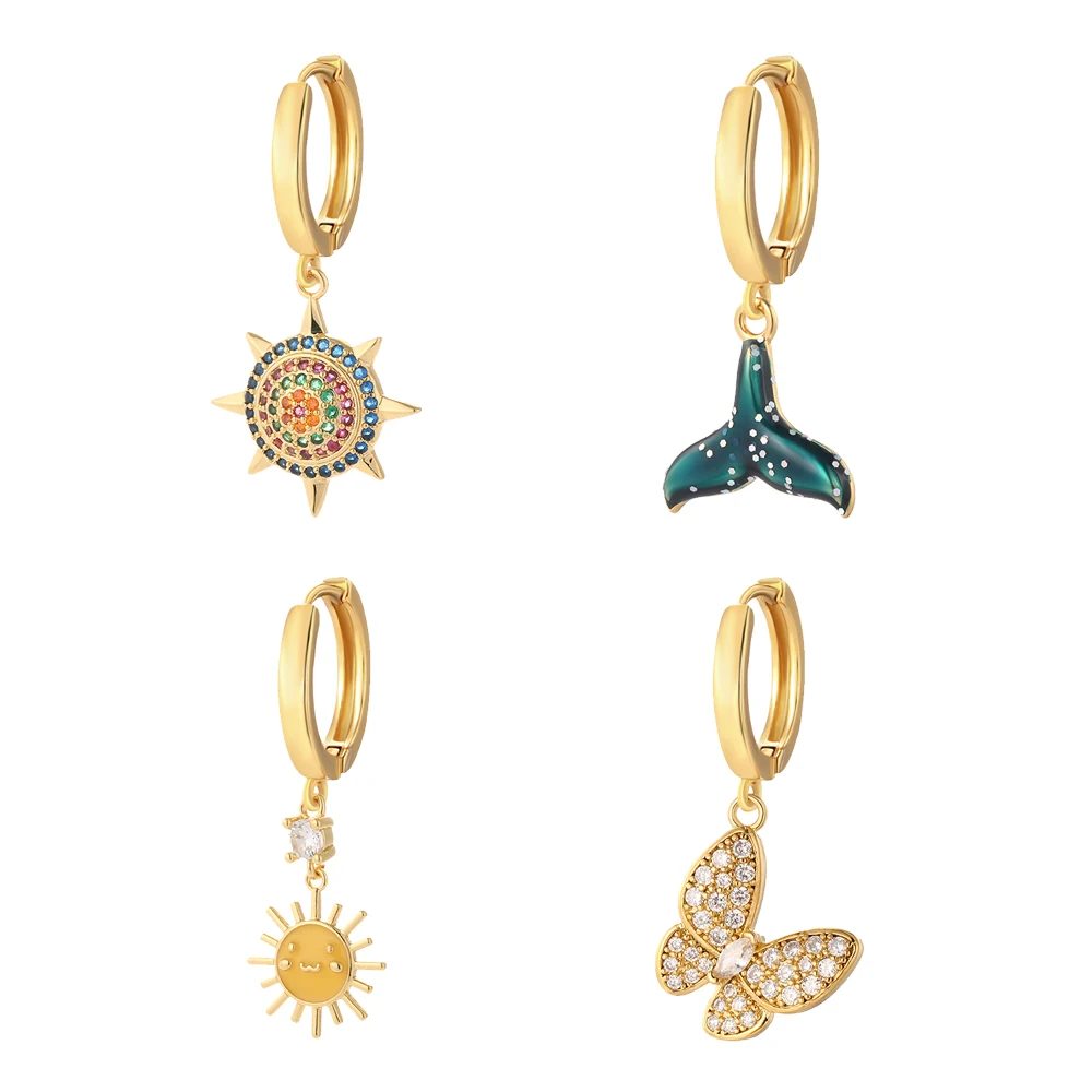 

Cute Bee Butterfly Hoop Earrings for Women Cartoon Animals Fashion Jewelry Sun Earring Copper Inlaid Zircon Party Gift