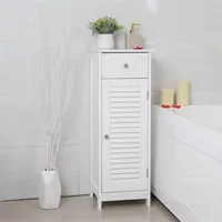 With Drawer And Single Shutter Door Wooden White Bathroom Floor Cabinet Storage Organizer Set