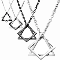 trendy geometric square triangle combination mens stainless steel hip hop necklace for men women couple pendant jewelry gifts