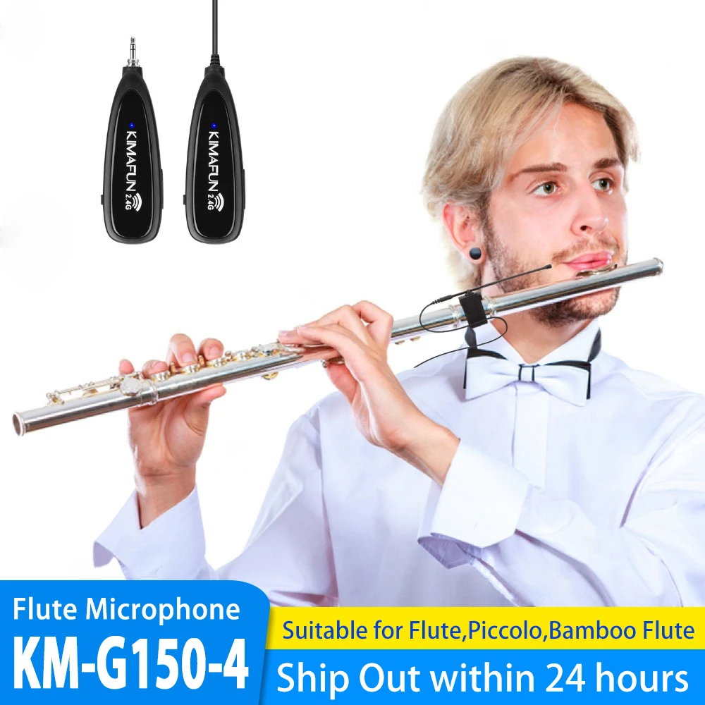KIMAFUN 2.4G Mini Wireless Flute Microphone Omnidirectional Condenser Instrument Microphon for Flute Piccolo Harmonica Musicians