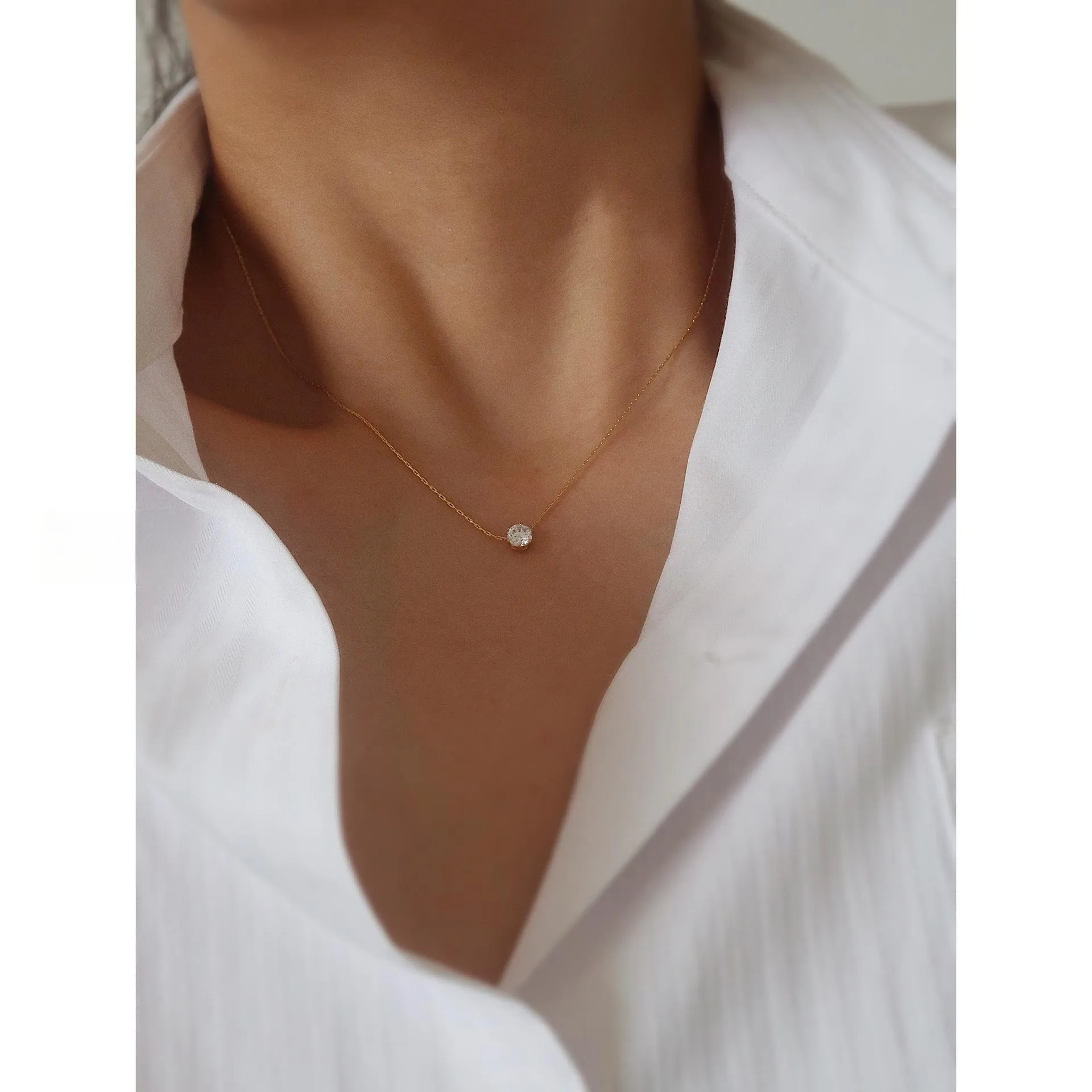 White Zircon Necklace Gold Color For Women Jewelry Pendant Collares Titanium Stainles Steel 18K Gold Choke Girl Popular Gifts
