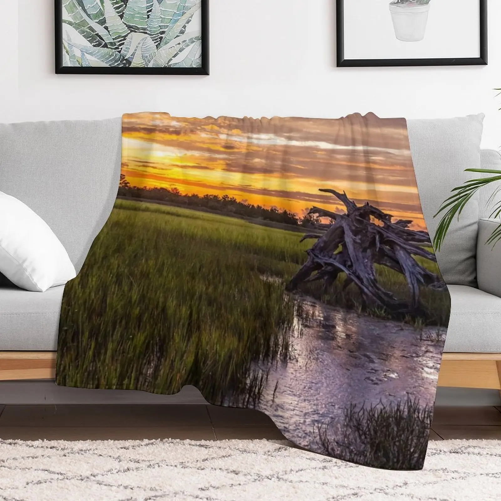 Lowcountry-одеяло в винтажном стиле из соленой болоты на закате Южной Каролине тонкое