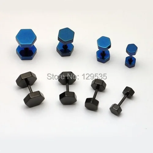 Alisouy 2Pieces Wholesale price New 4 5 6 7 8MM width Hexagon titanium steel punk Men Pierced Earrings colors for choose | Украшения и