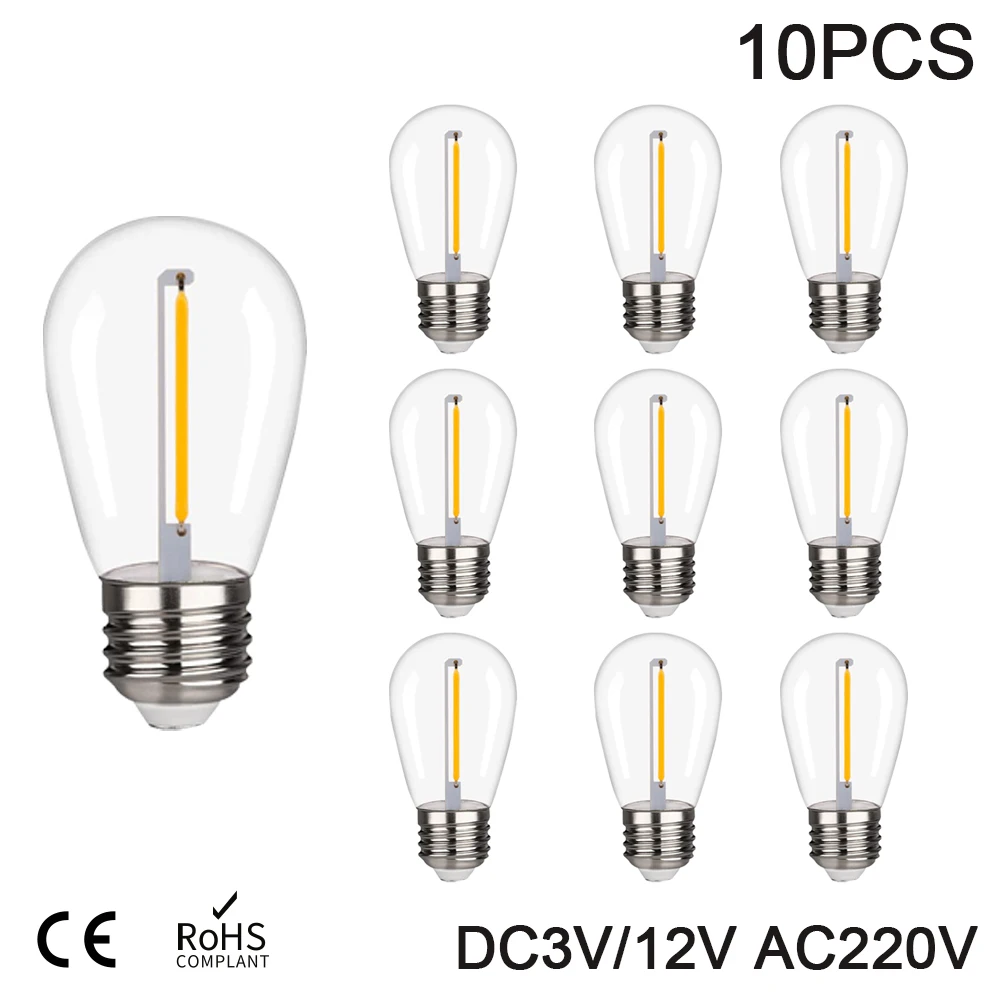 S14 Girland 220V Led Bulb Replacement Light Bulbs DC12V 1W 3000K Plastic Shatterproof Outdoor String Light E27 Base