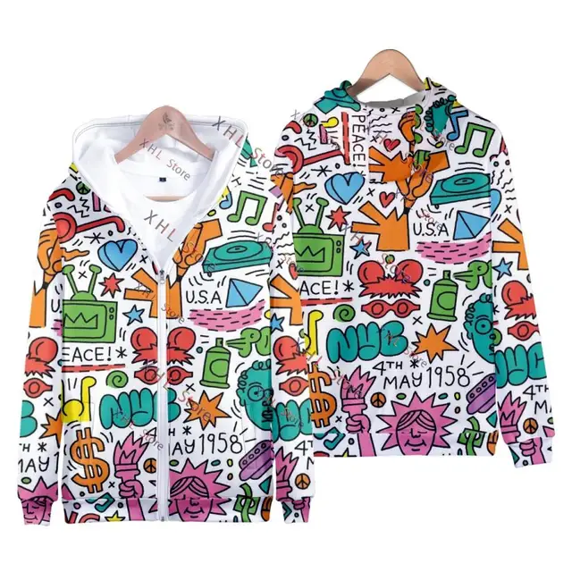 New Keith Art Exhibit Zipper Hoodie Sweatshirts Unisex Pullover Streetwear Men/women Hoodies Kids Clothes Haring Pop Art Top 5
