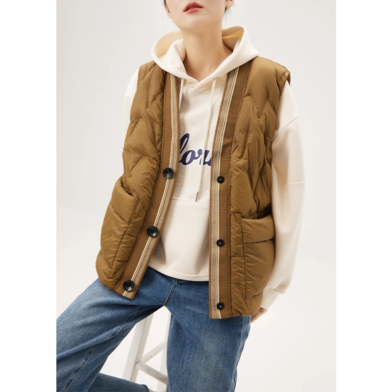 Design New Down Jacket Vest Women Casacos De Inverno Feminino 2022 90% White Duck Down  Casual  Covered Button Wide-waisted