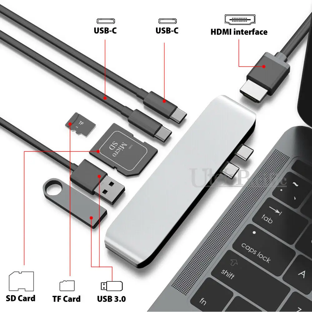 

7in1 USB-C Type C HD Output 4K HDMI USB 3.0 Adapter SD TF CARD HUB MacBook Pro