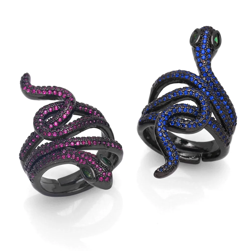 

Exaggerated Black Snake Finger Rings With Clear Crystal Stone Gothic Adjustable Geometric Animal Jewelry Retro Hip Hop Ring