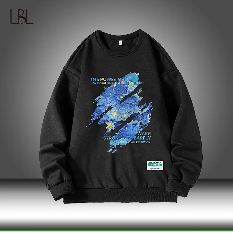 

Casual Loose Men Hoodies 2023 Autumn Print Letter Round Neck Fashion Men Sweatshirts Hip Hop Streetwear Couple Clothes Pullover