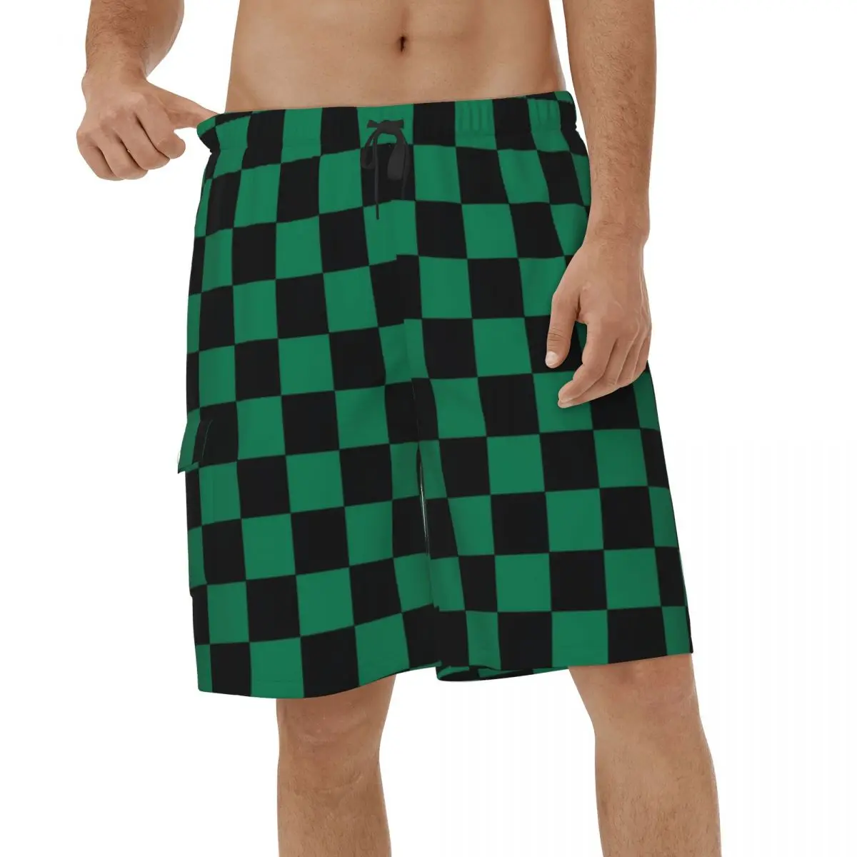 

Demon Slayer Tanjirou Anime Beach Shorts Men Fashion Checkerboard Swimsuits Board Shorts Sports Vacation Male Board Shorts