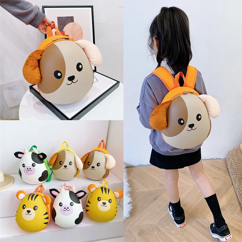 Children's Backpack Boys Girls 3D Cartoon Animal Puppy Cows Tiger Eva Baby Home Snacks Toys Storage Bag Kindergarten School Bags