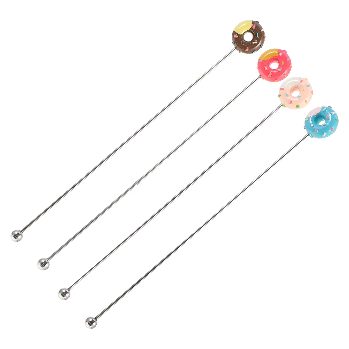 

4Pcs Donut Shape Blender Novel Chic Fine Mixing Stick Stainless Steel Swizzle Cocktail Stirrer