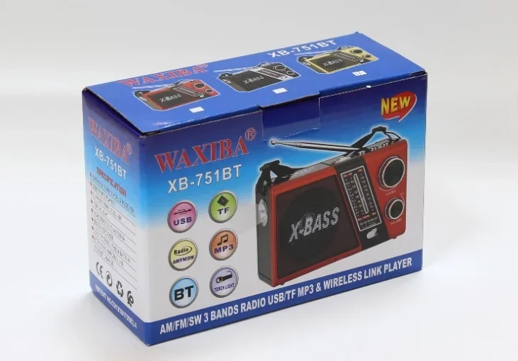 Портативная музыкальная колонка Waxiba Xb-751bt с MP3-плеером, беспроводным подключением, светодиодным фонариком, AMFMSW 3-диапазонным радио, с поддержкой SDTFUSB (art.: 3920d4c70ffcf) - 3920d4c70ffcf