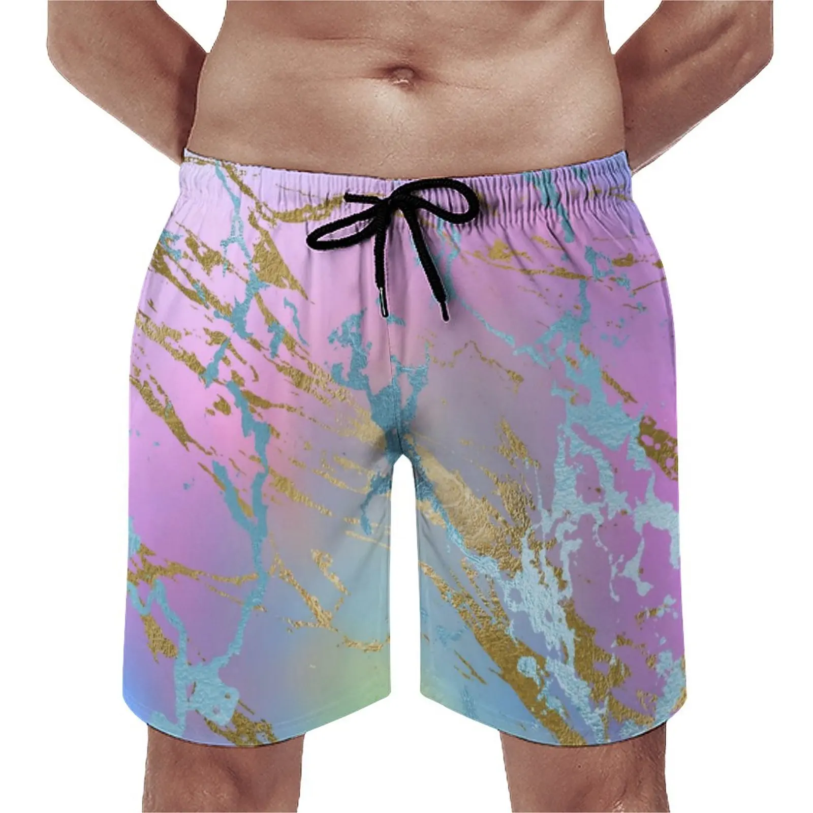 

Board Shorts Ombre Watercolor Funny Swim Trunks Pastel Marble Print Men Quick Drying Running Surf Trendy Plus Size Beach Shorts