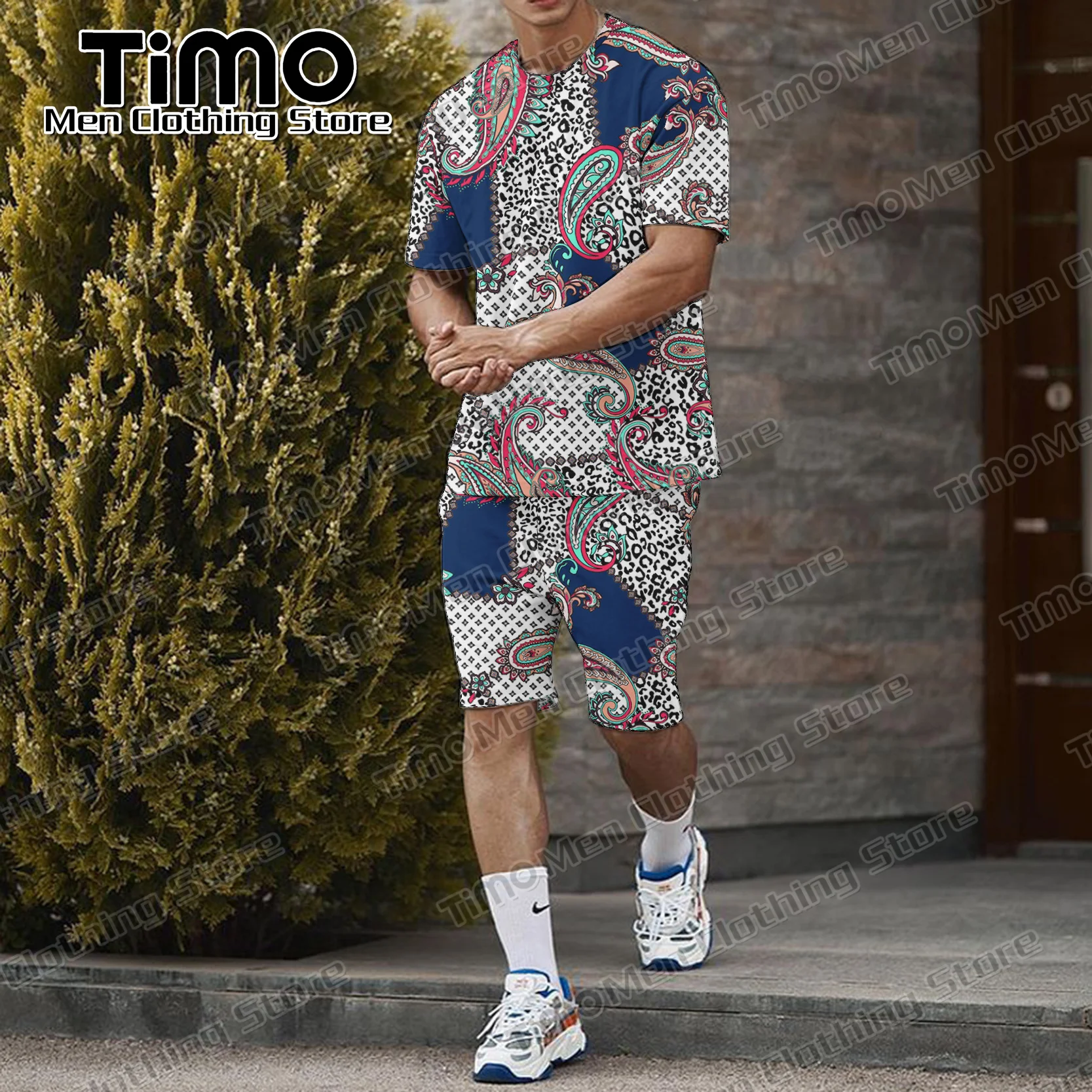 Retro Men's T-shirt Set Social Fashion Casual Outfits For Men Summer Clothes Oversized High Quality Loose Suit 2 Piece Set