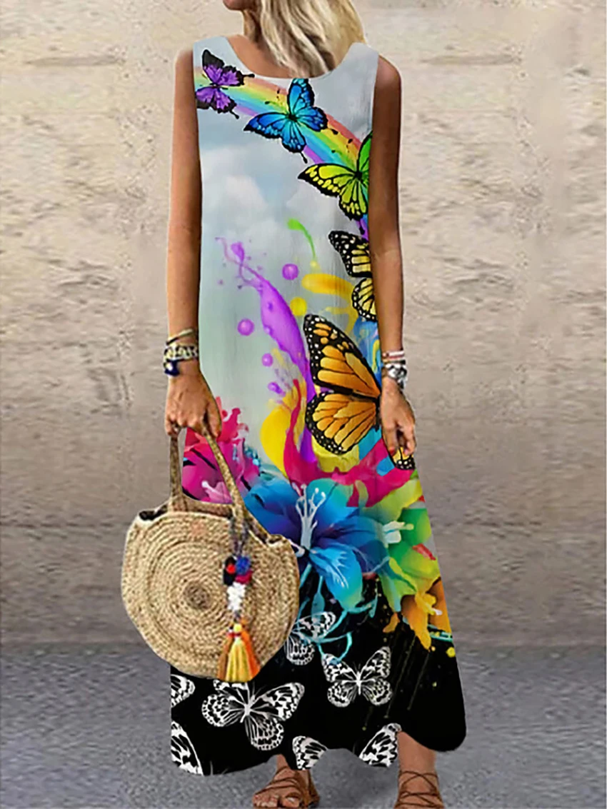

Women's Bohemian Resort Maxi Dresses Summer Floral Print Sleeveless Casual Dresses Women's Maxi Dresses