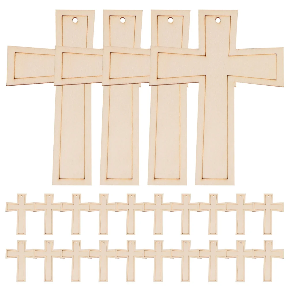 

24 Pcs Home Decoration Cross Wood Wall Hanging Ornaments Chip The 0.2X9.8X12.7CM Party DIY Supplies Wooden Hollow Crafts