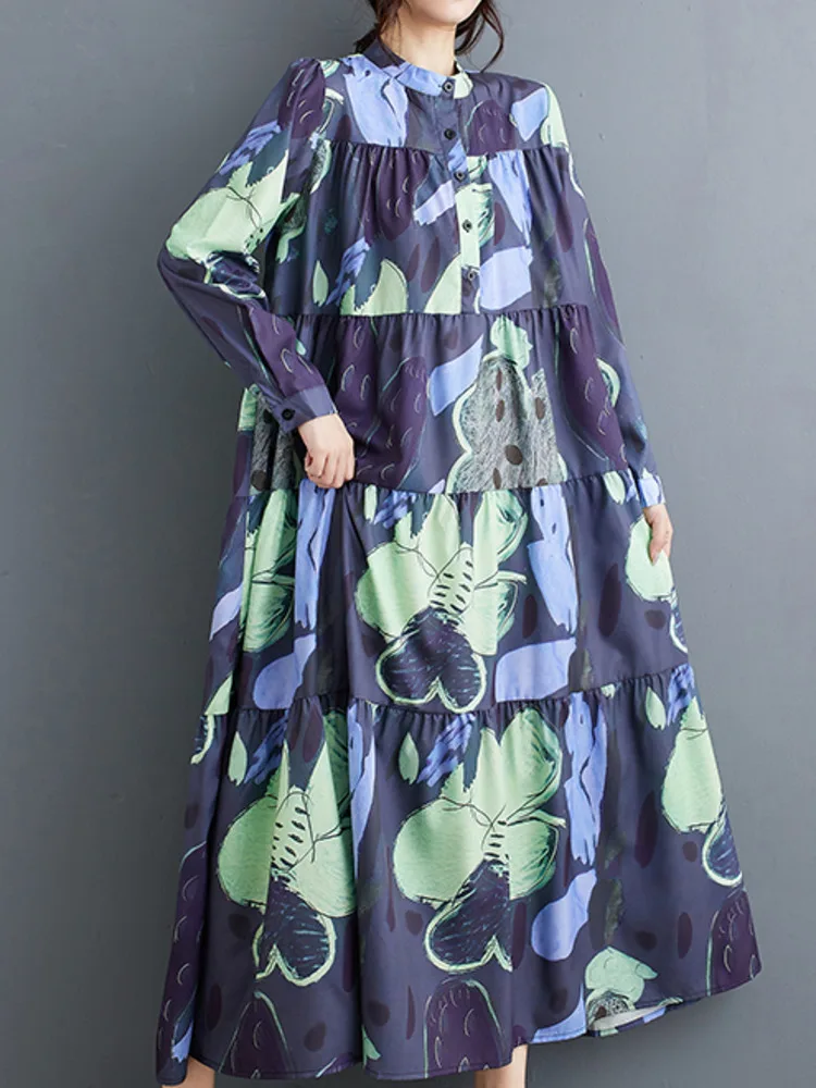 Женское длинное платье-рубашка с принтом