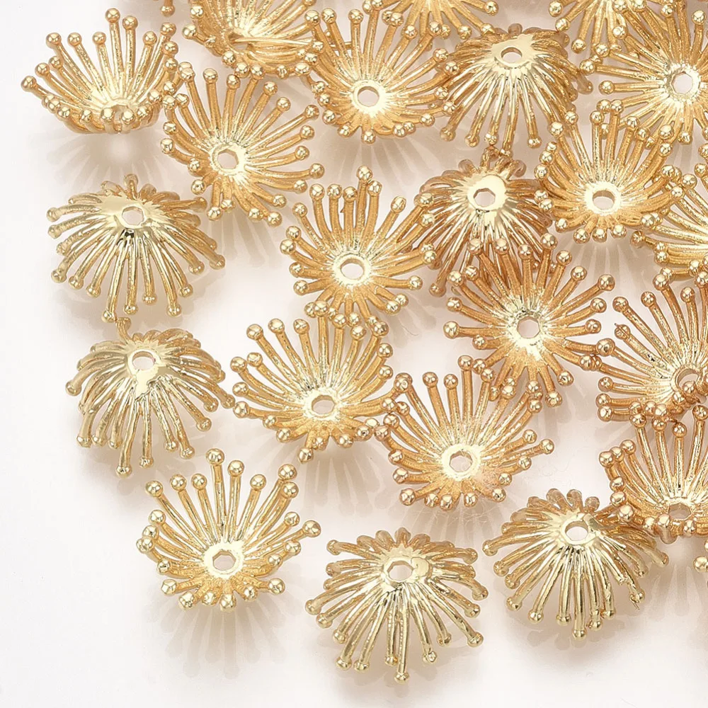 

Brass Bead Cap Flower Real 18K Gold Plated 13~14x11~13x5~6mm Hole: 1.4mm