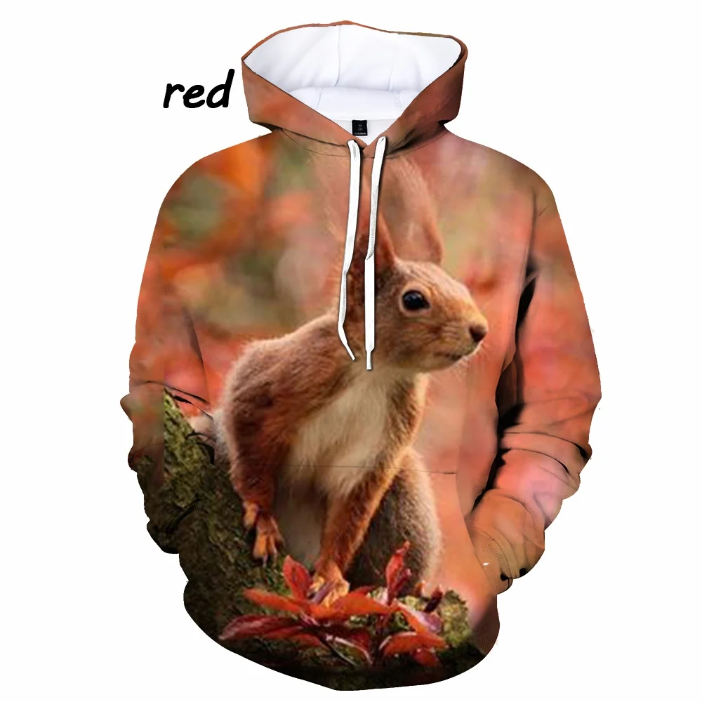 

Animal Men's and Women's Spring Autumn New 3D Printing Squirrel Hoodie Fashion Casual Fun Round Neck Cute Sweatshirt